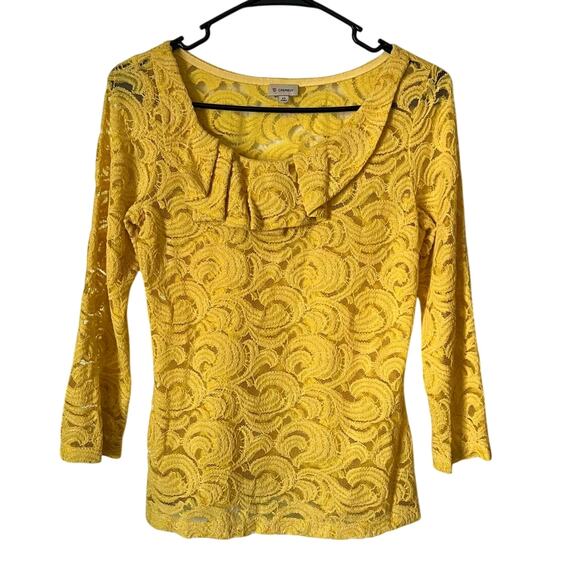 Cremieux Women’s Mustard Yellow Lace Top – Size XS - Picture 1 of 4